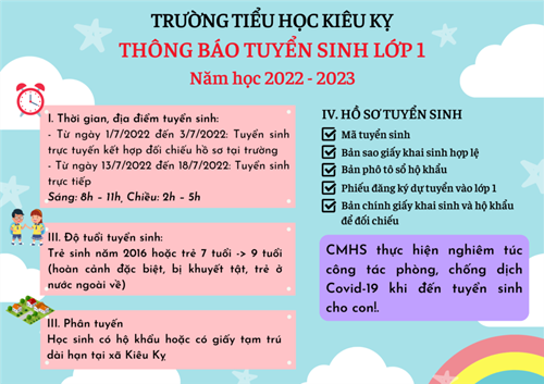 Thông báo tuyển sinh lớp 1 năm học 2022 - 2023